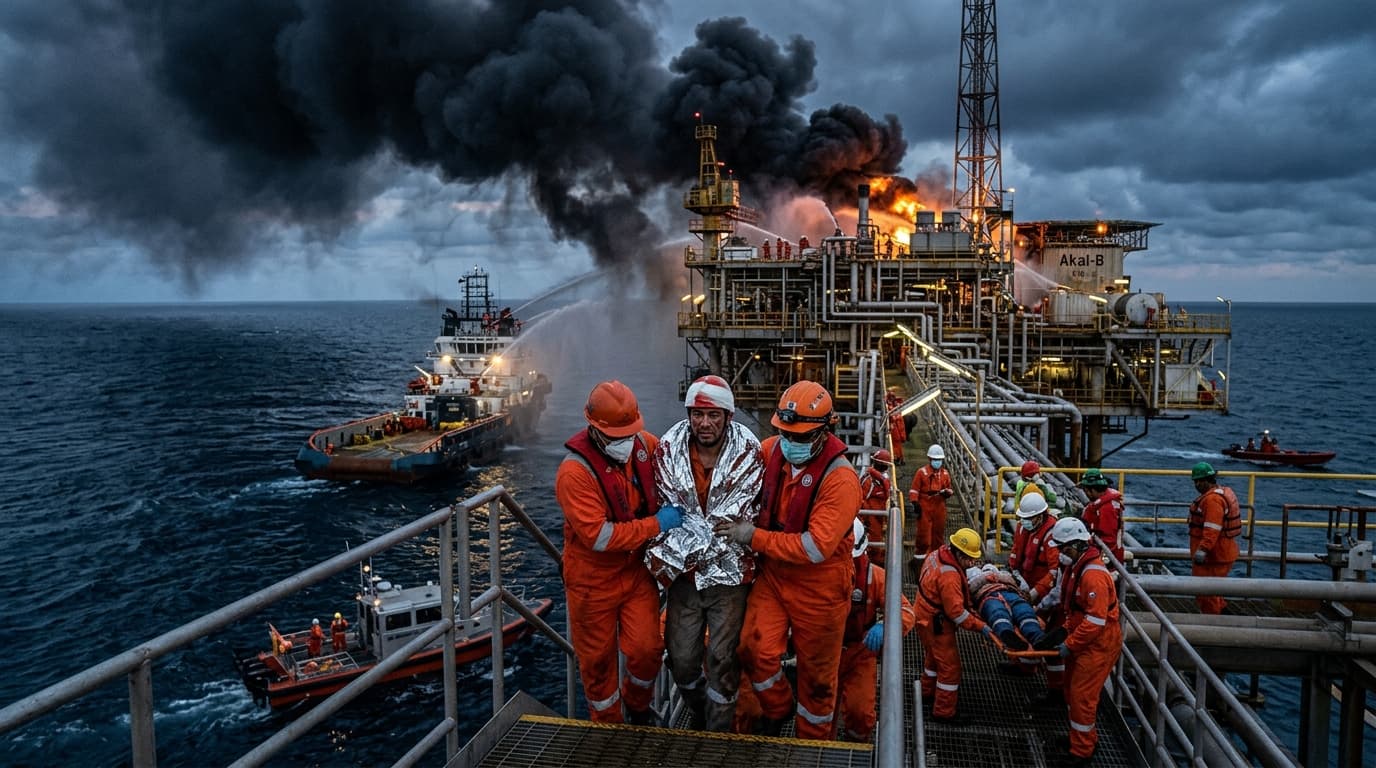 Incendio en Plataforma Akal-B de Pemex: Seis Trabajadores Heridos en el Complejo Cantarell
