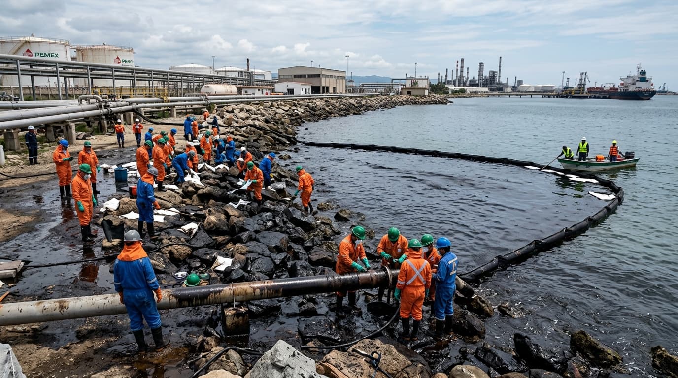 PEMEX Concluye Reparación de Fuga de Combustóleo en Salina Cruz Tras Incidente Ambiental
